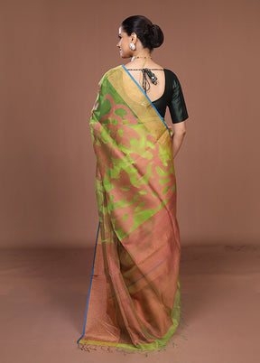 Green Handloom Matka Pure Silk Saree With Blouse Piece