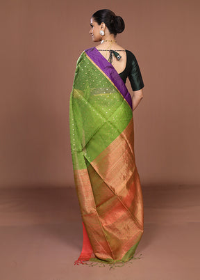 Green Handloom Matka Pure Silk Saree With Blouse Piece