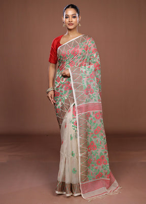 White Matka Silk Saree With Blouse Piece