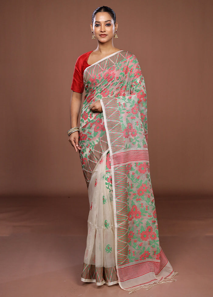 White Matka Silk Saree With Blouse Piece