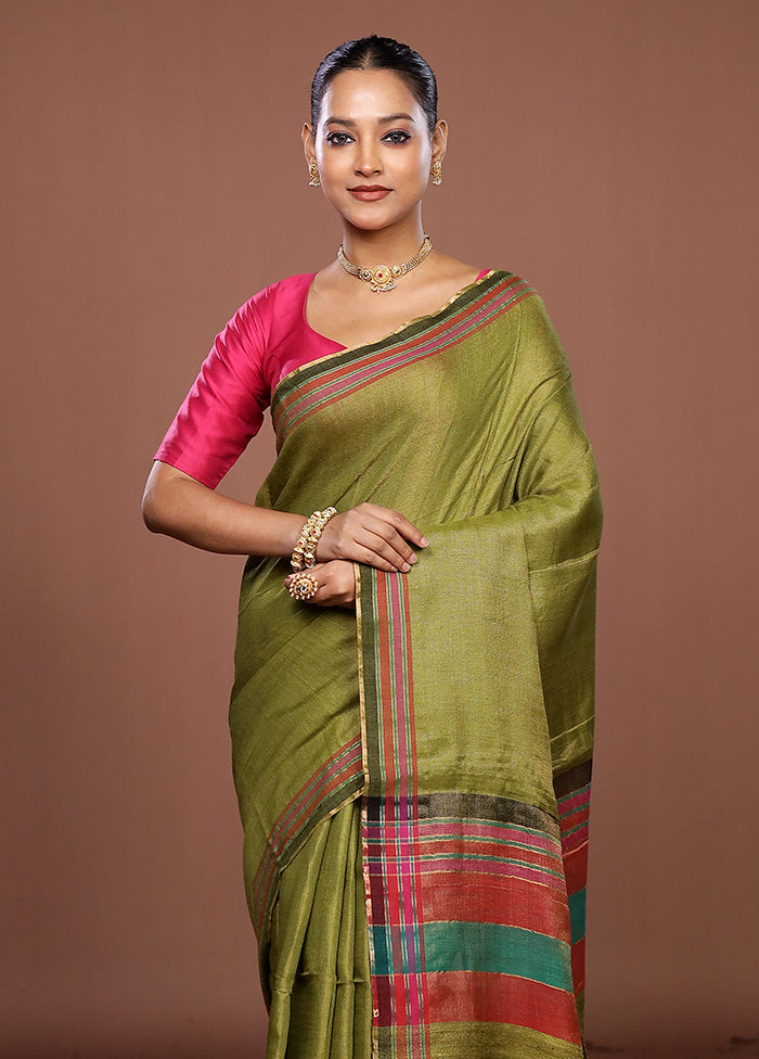 Green Matka Silk Saree With Blouse Piece