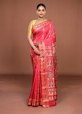 Pink Handloom Baluchari Pure Silk Saree With Blouse Piece