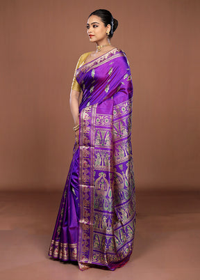Blue Handloom Baluchari Pure Silk Saree With Blouse Piece