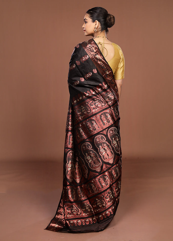 Black Handloom Baluchari Pure Silk Saree With Blouse Piece