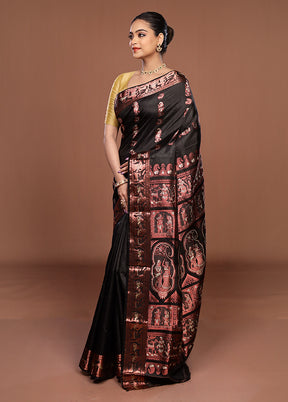 Black Handloom Baluchari Pure Silk Saree With Blouse Piece