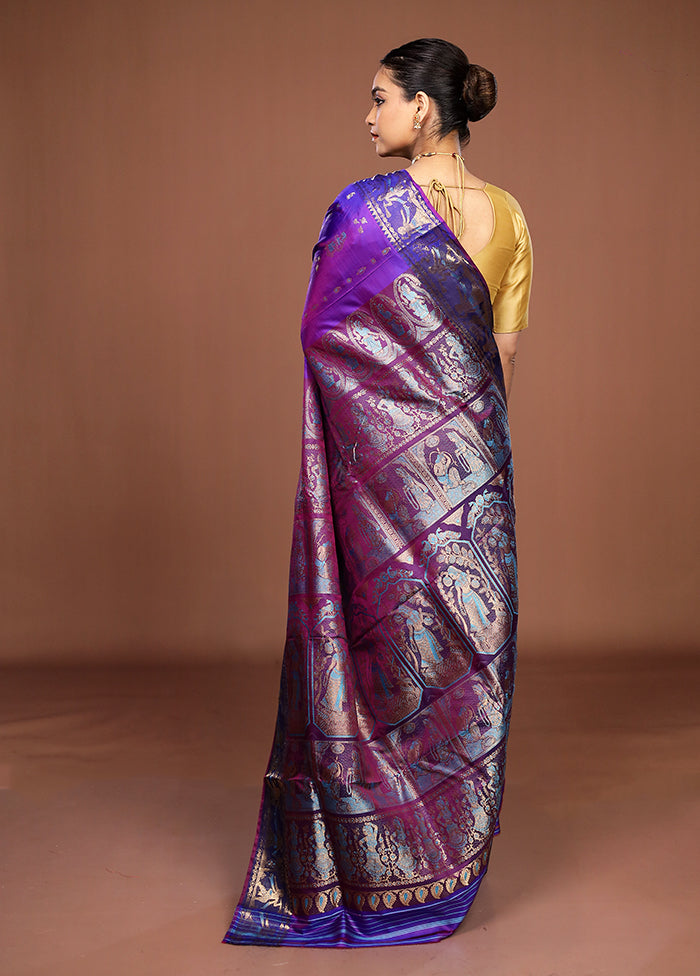 Blue Handloom Baluchari Pure Silk Saree With Blouse Piece