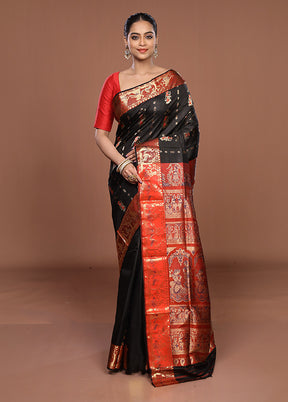 Black Handloom Baluchari Pure Silk Saree With Blouse Piece