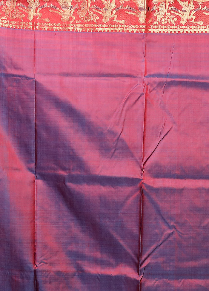 Blue Handloom Baluchari Pure Silk Saree With Blouse Piece