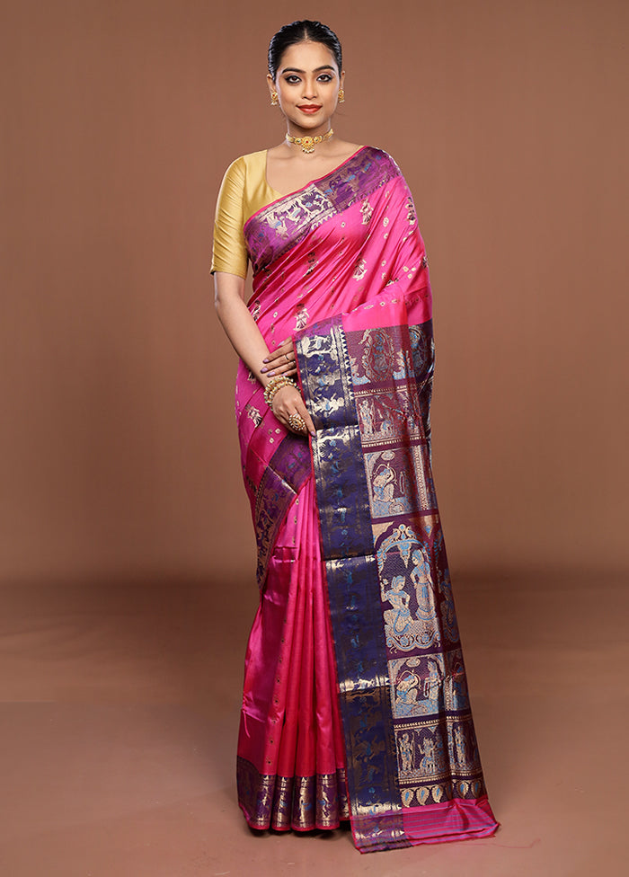 Pink Handloom Baluchari Pure Silk Saree With Blouse Piece