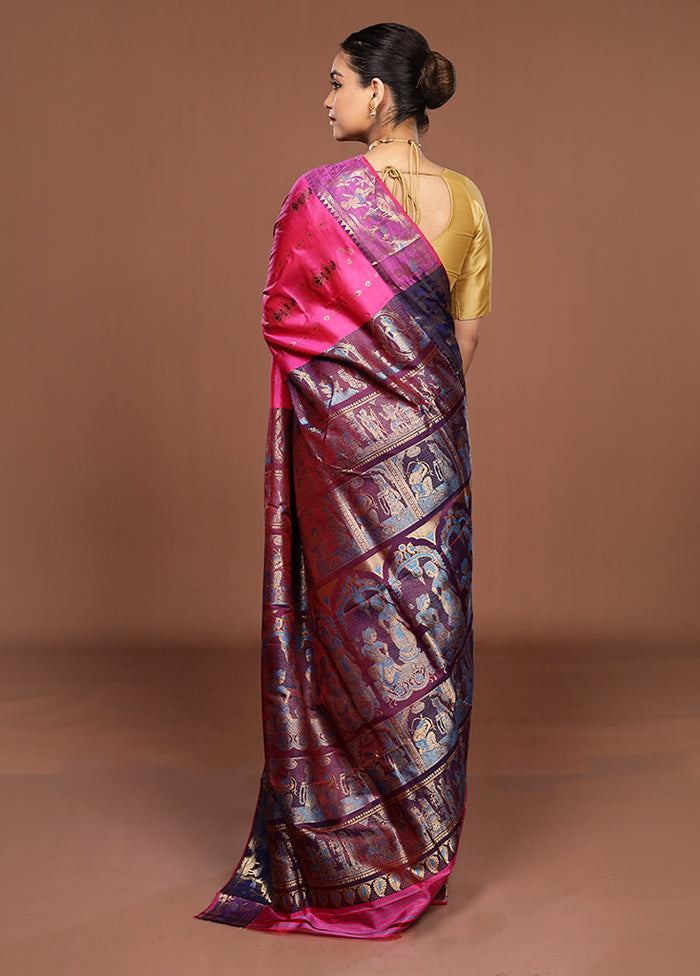 Pink Handloom Baluchari Pure Silk Saree With Blouse Piece
