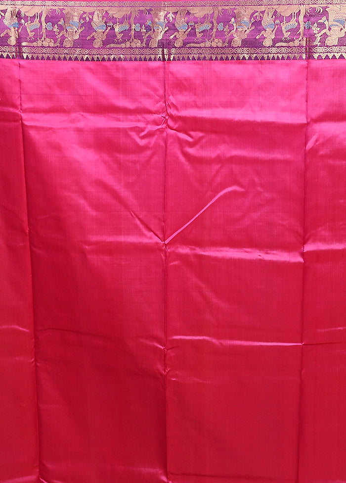 Pink Handloom Baluchari Pure Silk Saree With Blouse Piece
