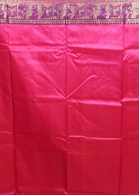 Pink Handloom Baluchari Pure Silk Saree With Blouse Piece