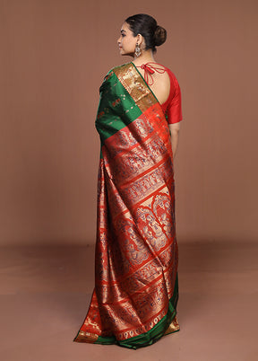 Green Handloom Baluchari Pure Silk Saree With Blouse Piece