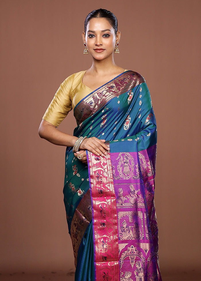 Green Handloom Baluchari Pure Silk Saree With Blouse Piece