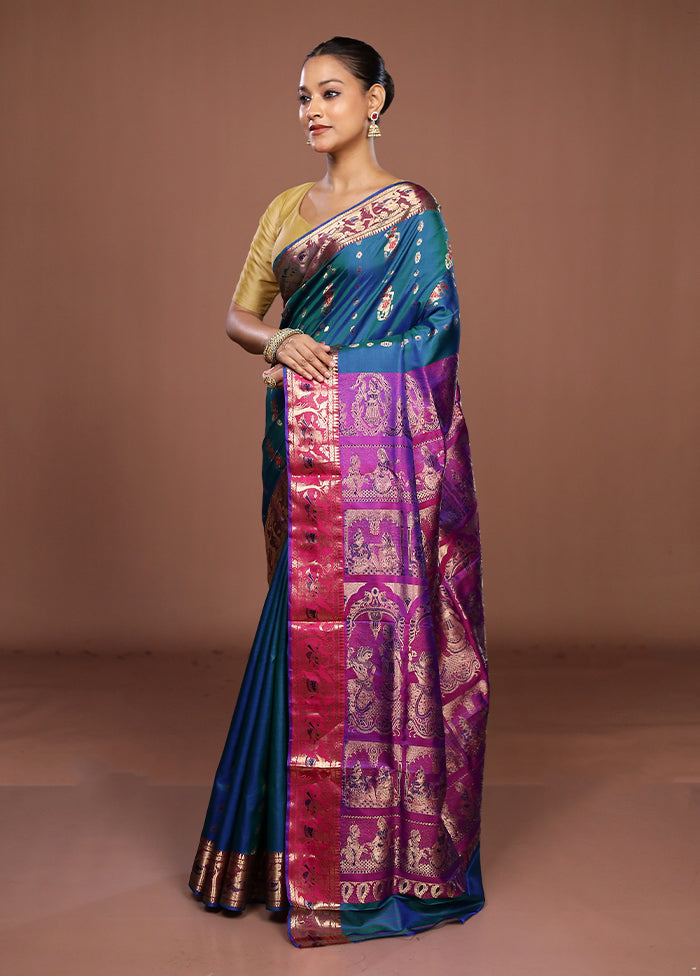 Green Handloom Baluchari Pure Silk Saree With Blouse Piece