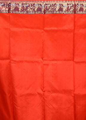 Orange Handloom Baluchari Pure Silk Saree With Blouse Piece