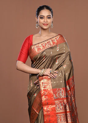 Green Handloom Baluchari Pure Silk Saree With Blouse Piece