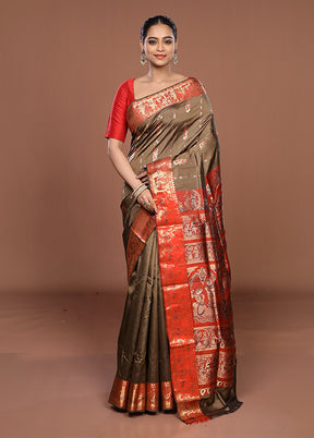 Green Handloom Baluchari Pure Silk Saree With Blouse Piece