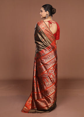 Green Handloom Baluchari Pure Silk Saree With Blouse Piece