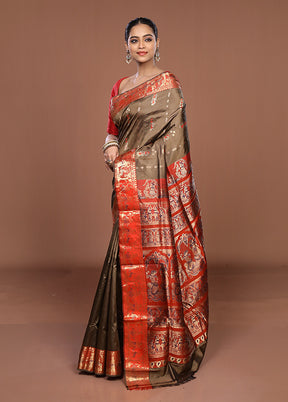 Green Handloom Baluchari Pure Silk Saree With Blouse Piece