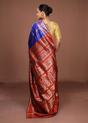 Blue Handloom Baluchari Pure Silk Saree With Blouse Piece