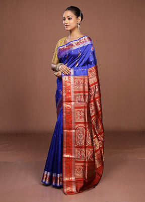 Blue Handloom Baluchari Pure Silk Saree With Blouse Piece