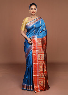 Blue Handloom Baluchari Pure Silk Saree With Blouse Piece
