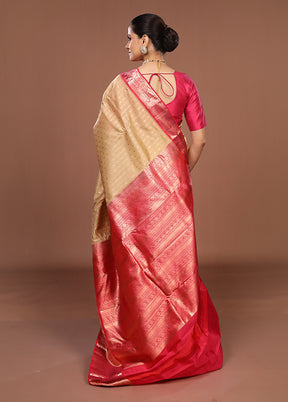 Cream Handloom Kanchipuram Pure Silk Saree With Blouse Piece