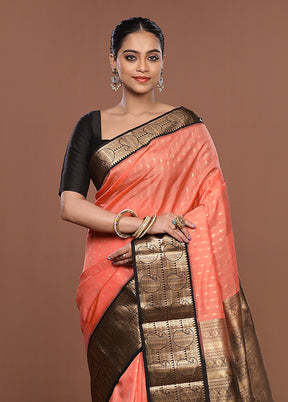 Pink Handloom Kanchipuram Pure Silk Saree With Blouse Piece