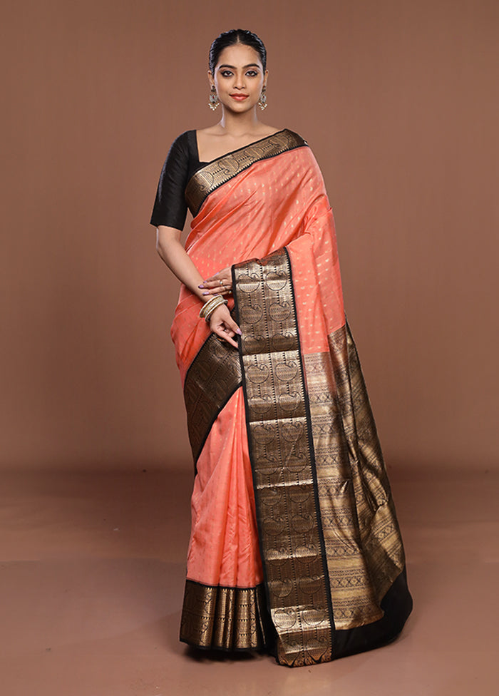 Pink Handloom Kanchipuram Pure Silk Saree With Blouse Piece
