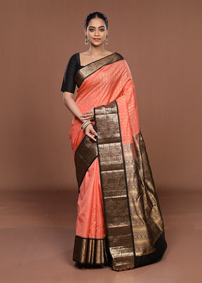 Pink Handloom Kanchipuram Pure Silk Saree With Blouse Piece