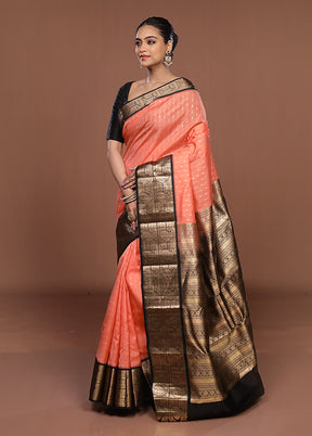 Pink Handloom Kanchipuram Pure Silk Saree With Blouse Piece