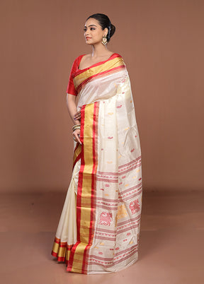 White Garad Silk Saree Without Blouse Piece