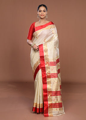 White Garad Pure Silk Saree Without Blouse Piece