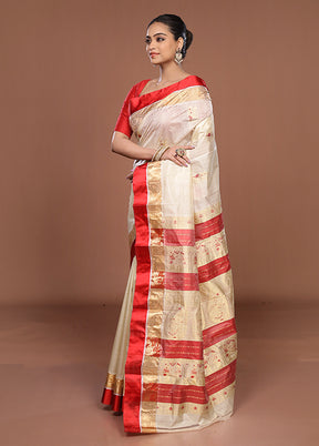 White Garad Pure Silk Saree Without Blouse Piece