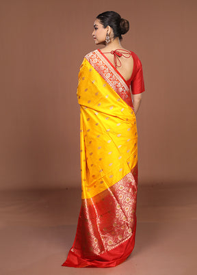 Yellow Handloom Katan Pure Silk Saree With Blouse Piece