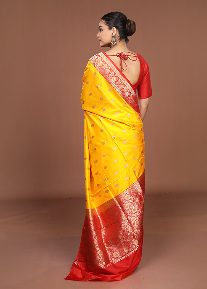 Yellow Handloom Katan Pure Silk Saree With Blouse Piece