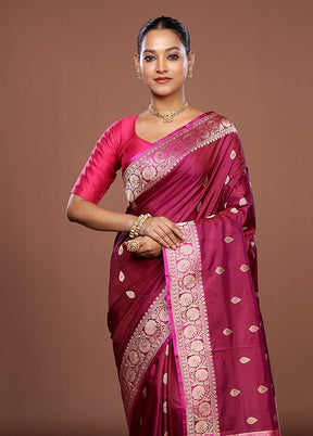 Purple Handloom Katan Pure Silk Saree With Blouse Piece