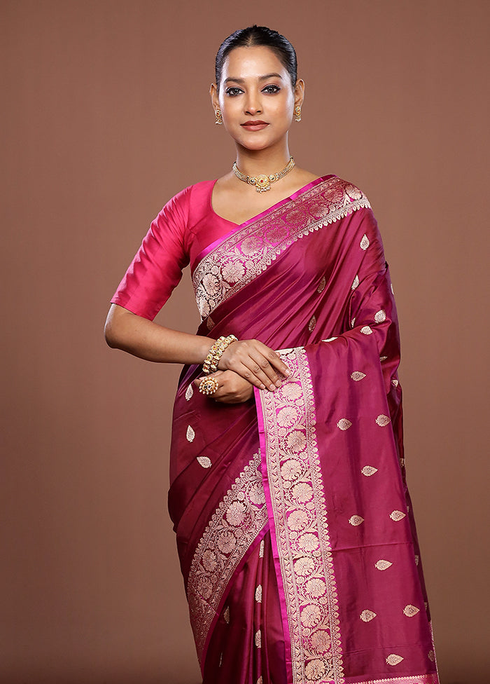 Purple Handloom Katan Pure Silk Saree With Blouse Piece