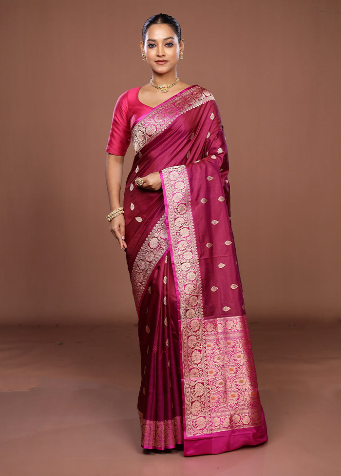Purple Handloom Katan Pure Silk Saree With Blouse Piece
