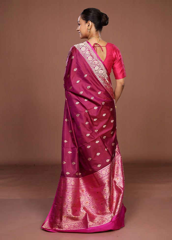 Purple Handloom Katan Pure Silk Saree With Blouse Piece