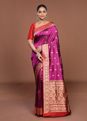 Purple Handloom Katan Pure Silk Saree With Blouse Piece