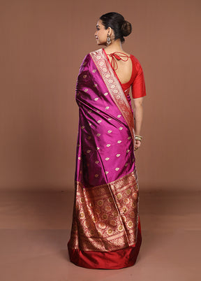 Purple Handloom Katan Pure Silk Saree With Blouse Piece