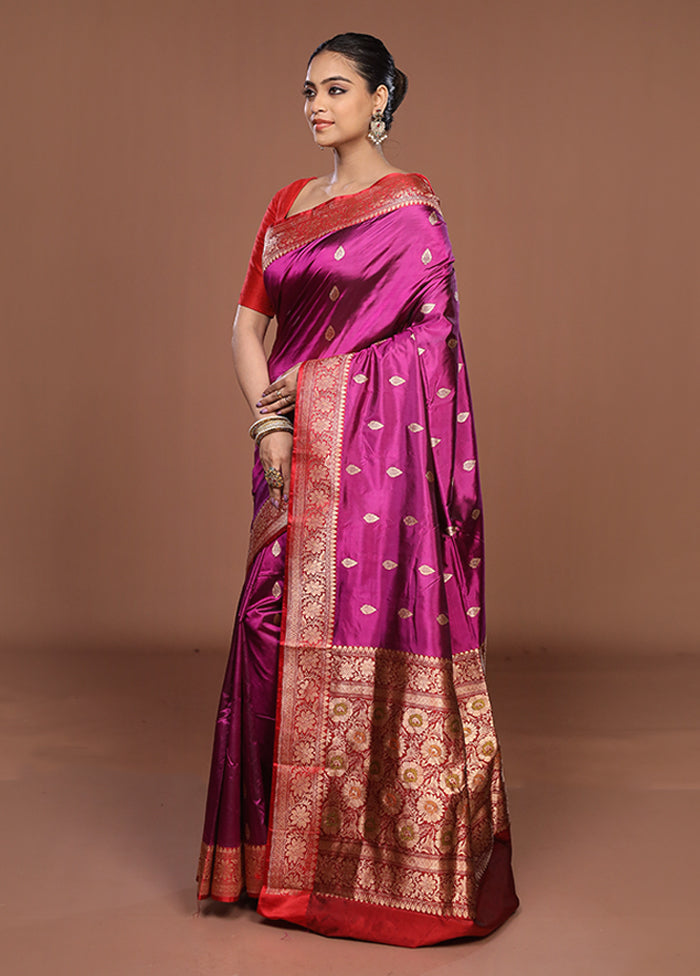 Purple Handloom Katan Pure Silk Saree With Blouse Piece