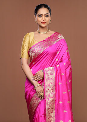 Pink Handloom Katan Pure Silk Saree With Blouse Piece