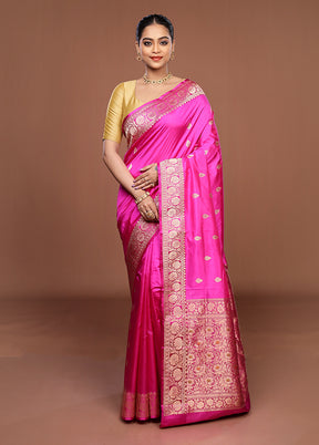 Pink Handloom Katan Pure Silk Saree With Blouse Piece