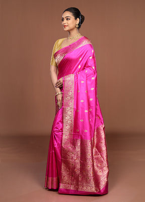 Pink Handloom Katan Pure Silk Saree With Blouse Piece