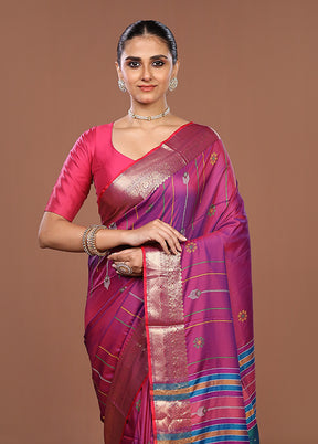 Blue Dupion Silk Saree With Blouse Piece