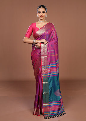 Blue Dupion Silk Saree With Blouse Piece