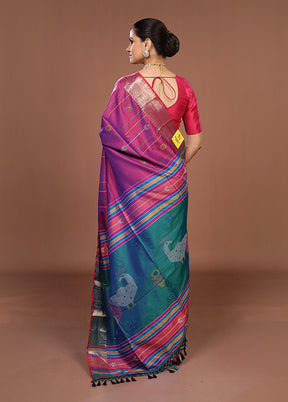 Blue Dupion Silk Saree With Blouse Piece